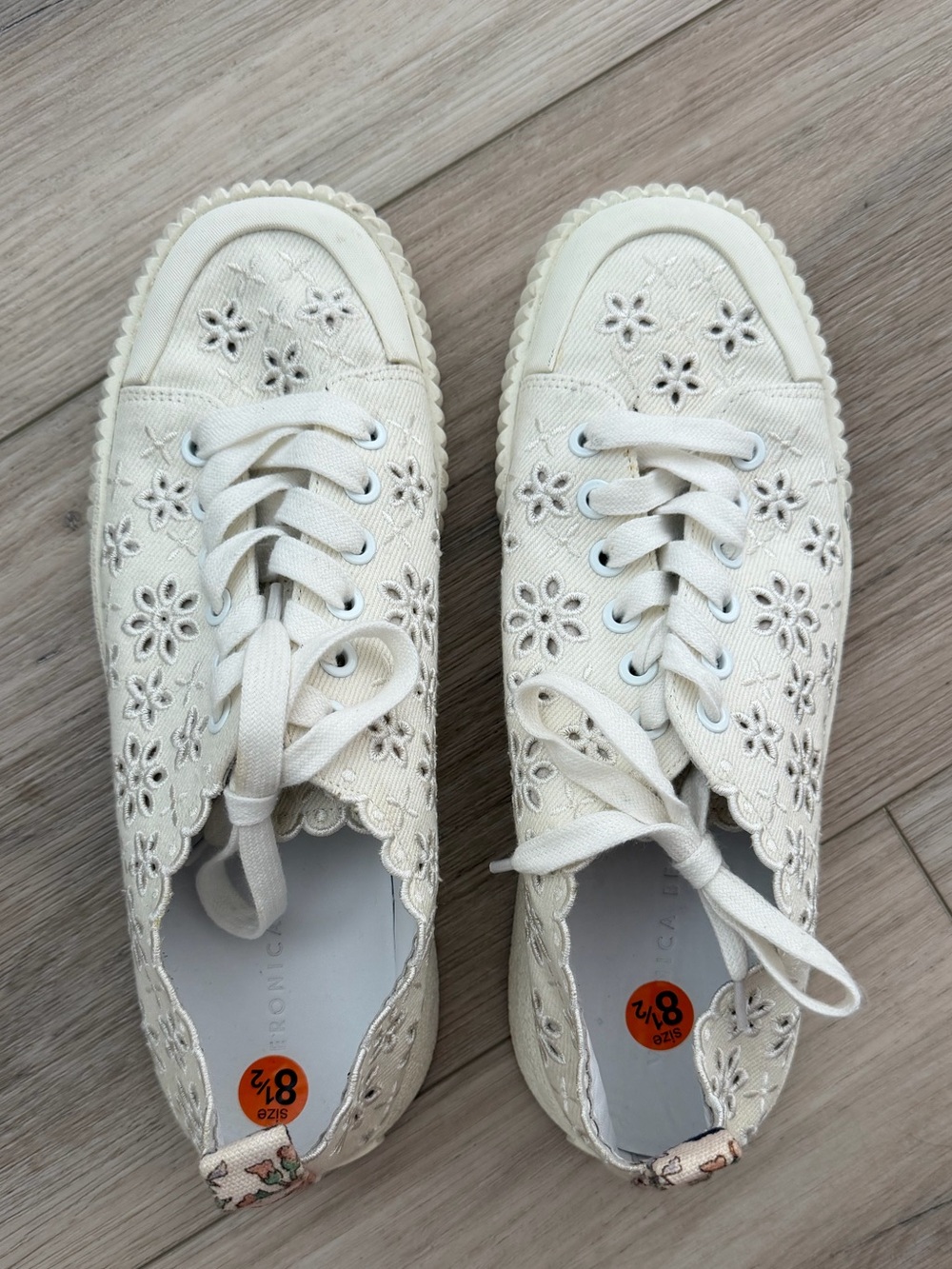 Veronica Beard Paulita Cream Floral Eyelet Lace-Up Sneakers